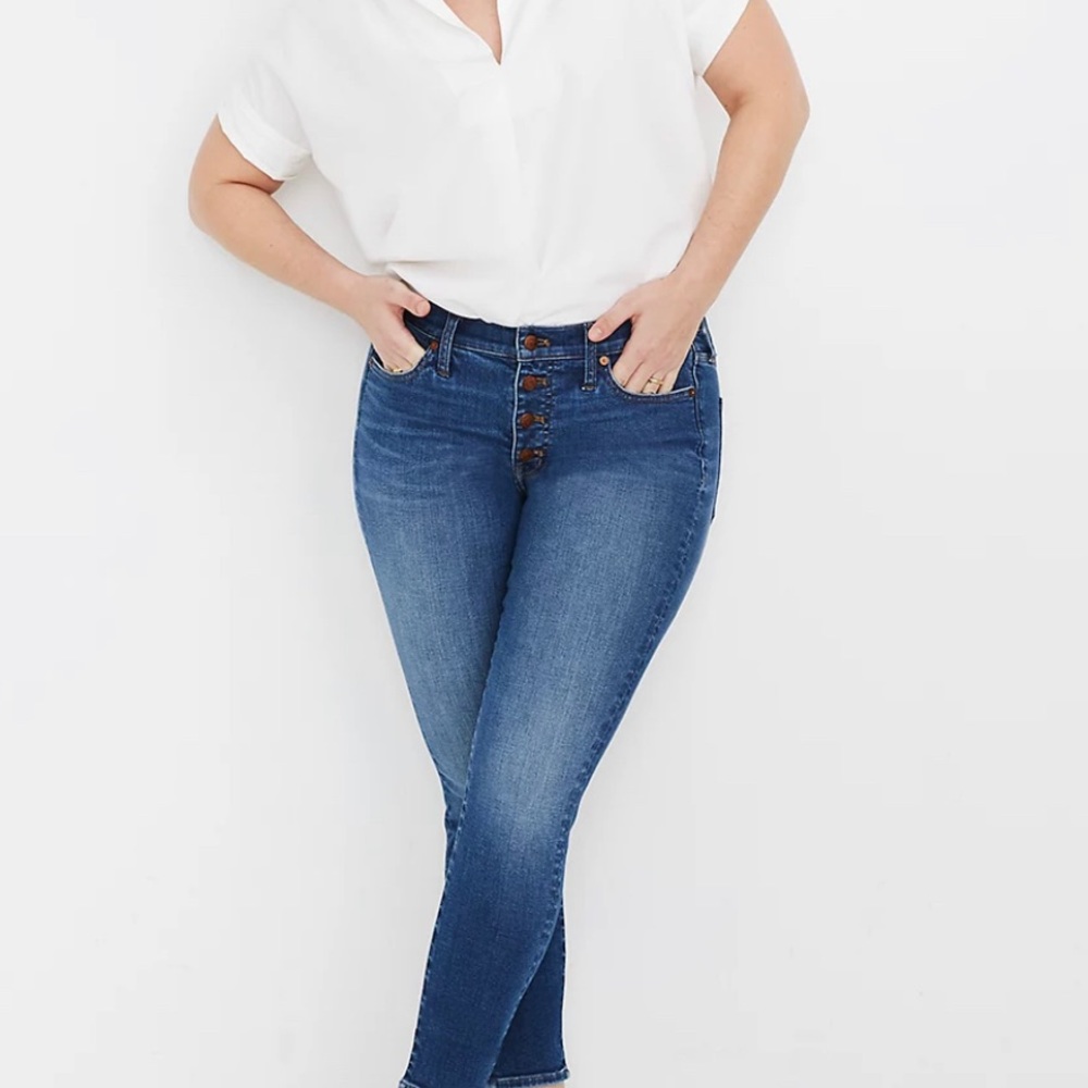 Madewell 9" mid-rise skinny crop jeans light blue exposed button fly size 32